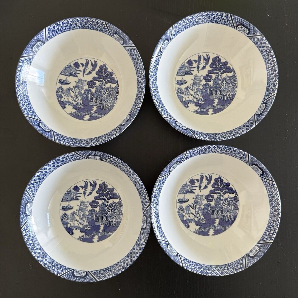 4 Royal Cuthbertson Blue Willow Cereal Bowls Blue White Dinnerware China 6-1/2